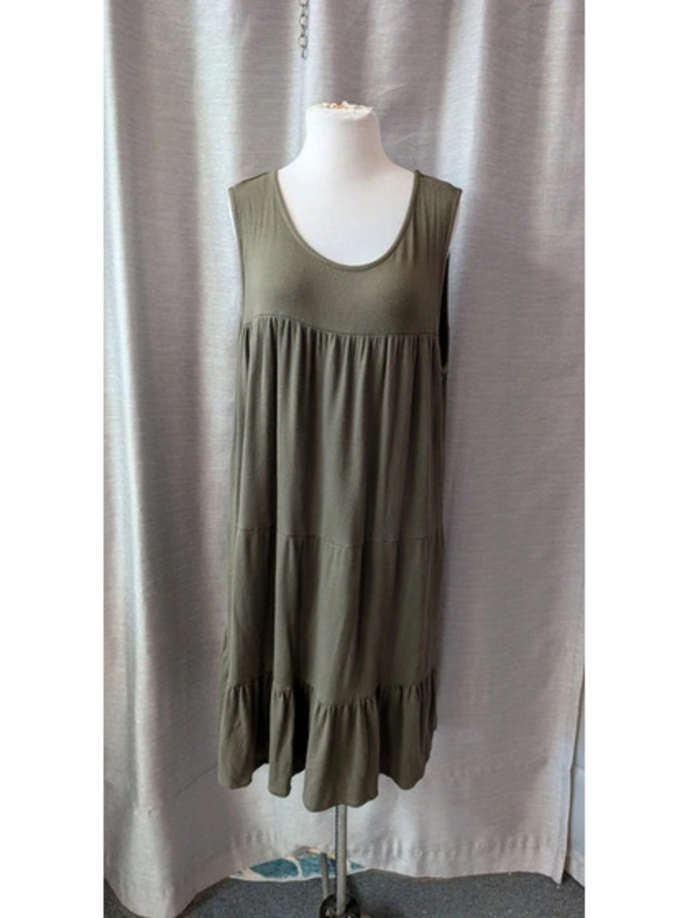 Olive Green Stretchy Tiered Boho Dress 2X XXL